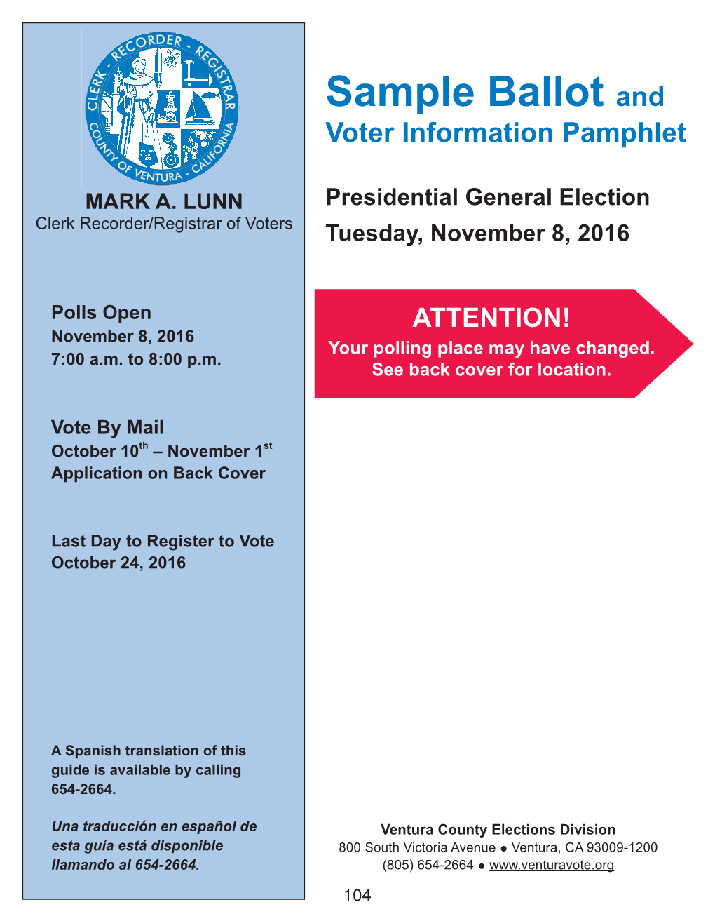 Sample Ballot and Voter Information Pamphlet