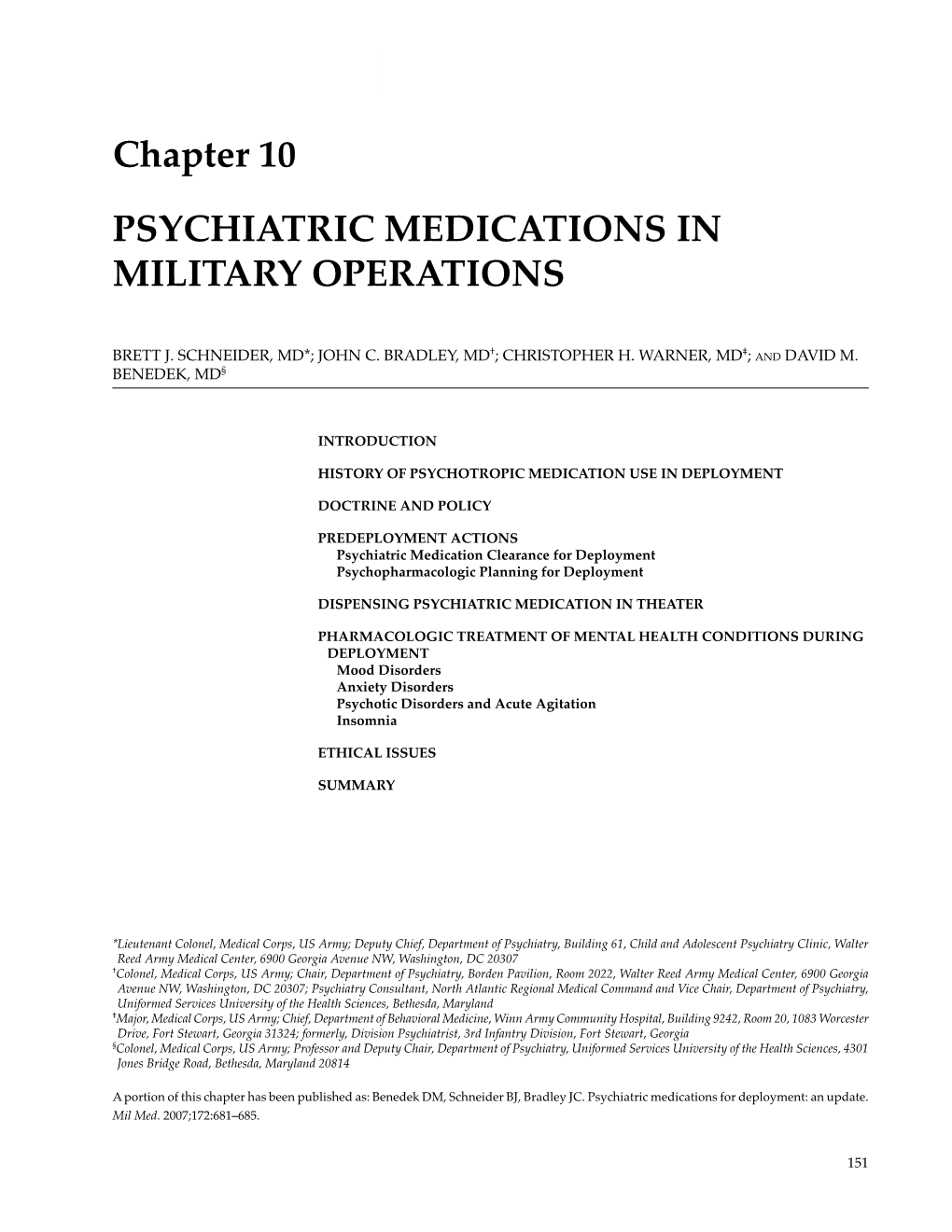 Chapter 10 Psychiatric Medications in Military Operations