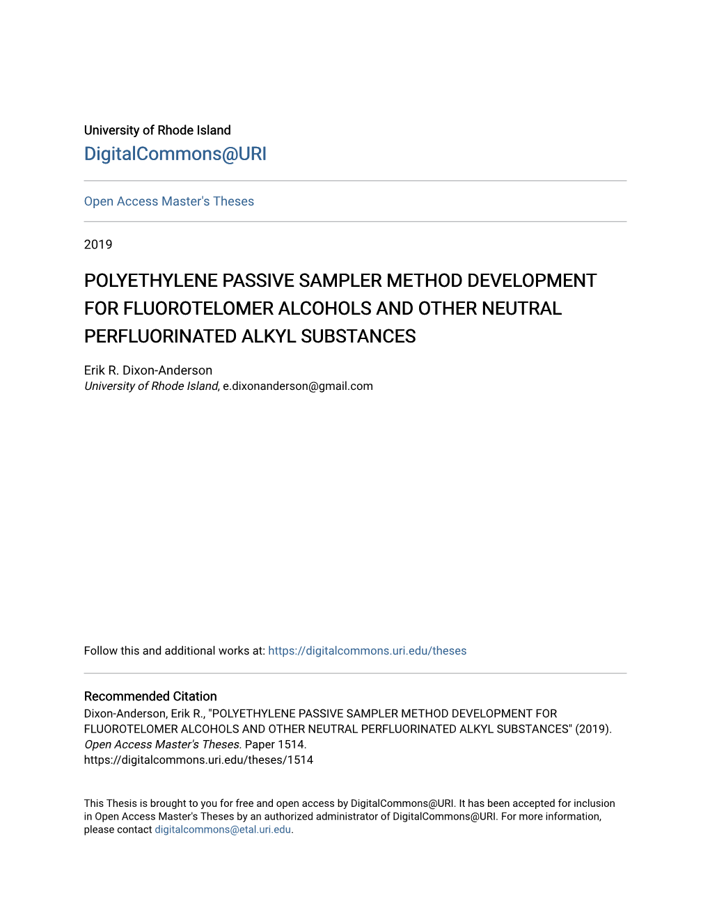 Polyethylene Passive Sampler Method Development for Fluorotelomer Alcohols and Other Neutral Perfluorinated Alkyl Substances