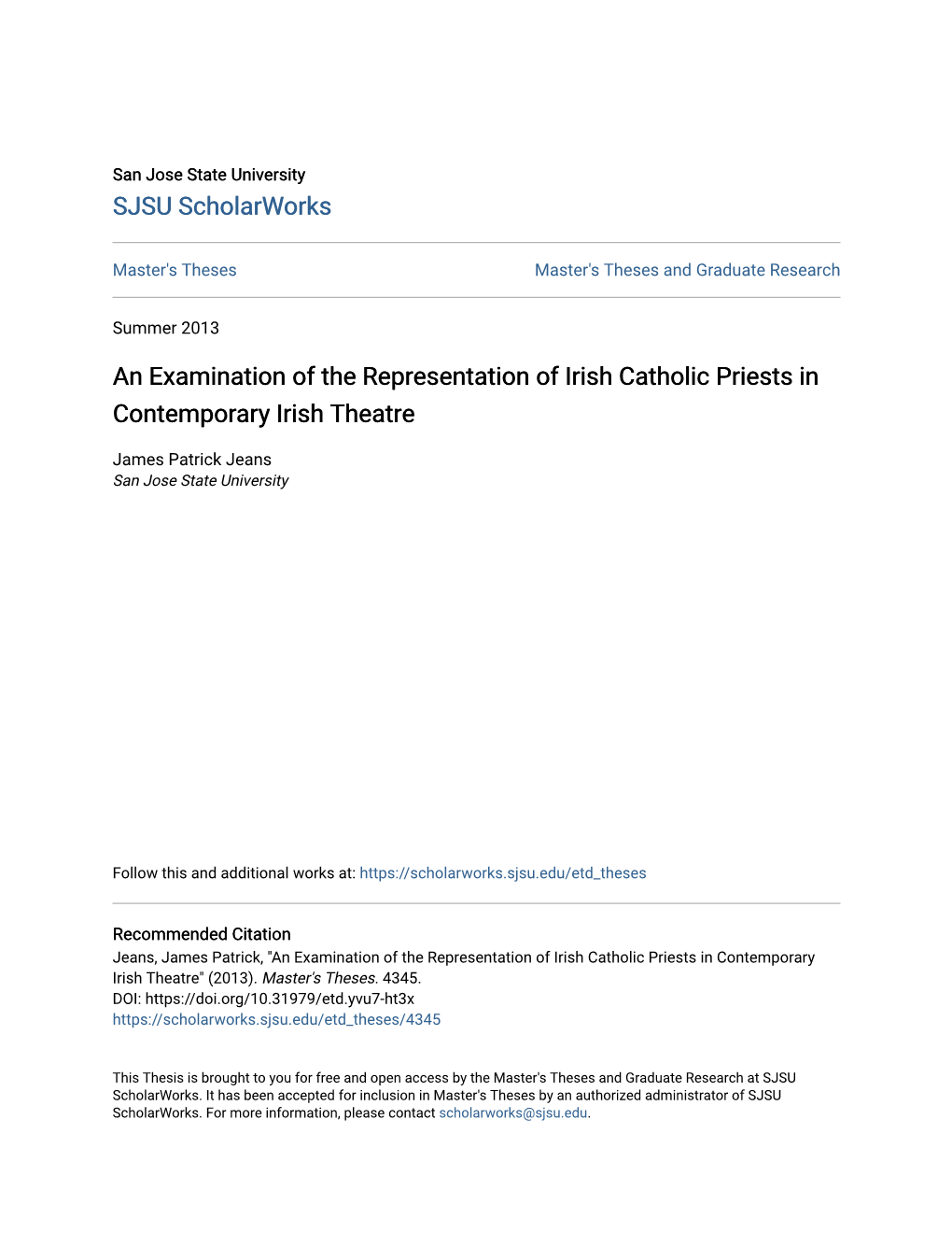 An Examination of the Representation of Irish Catholic Priests in Contemporary Irish Theatre