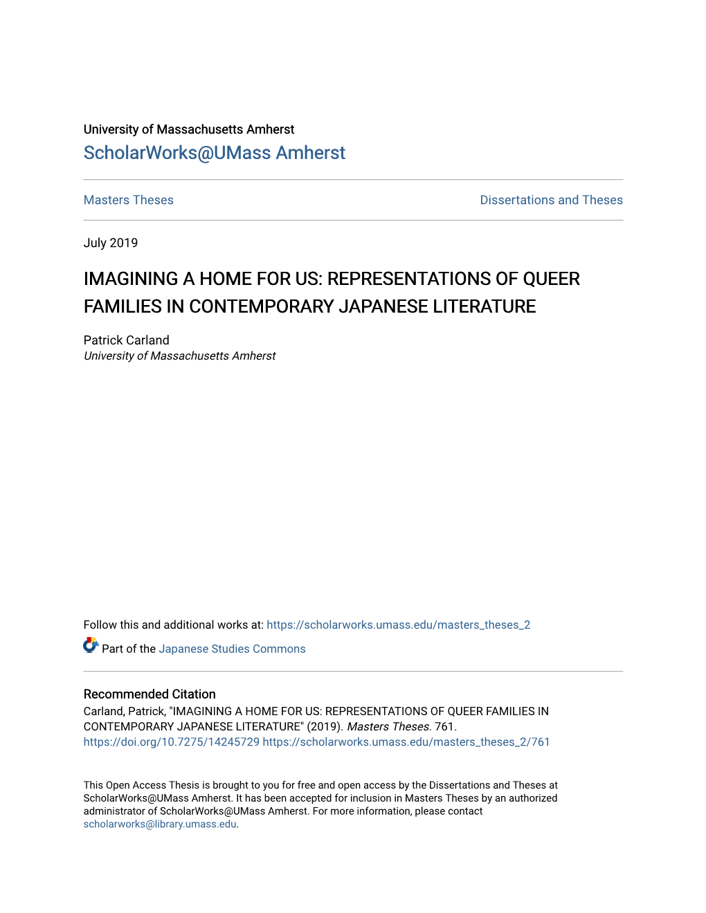 Imagining a Home for Us: Representations of Queer Families in Contemporary Japanese Literature