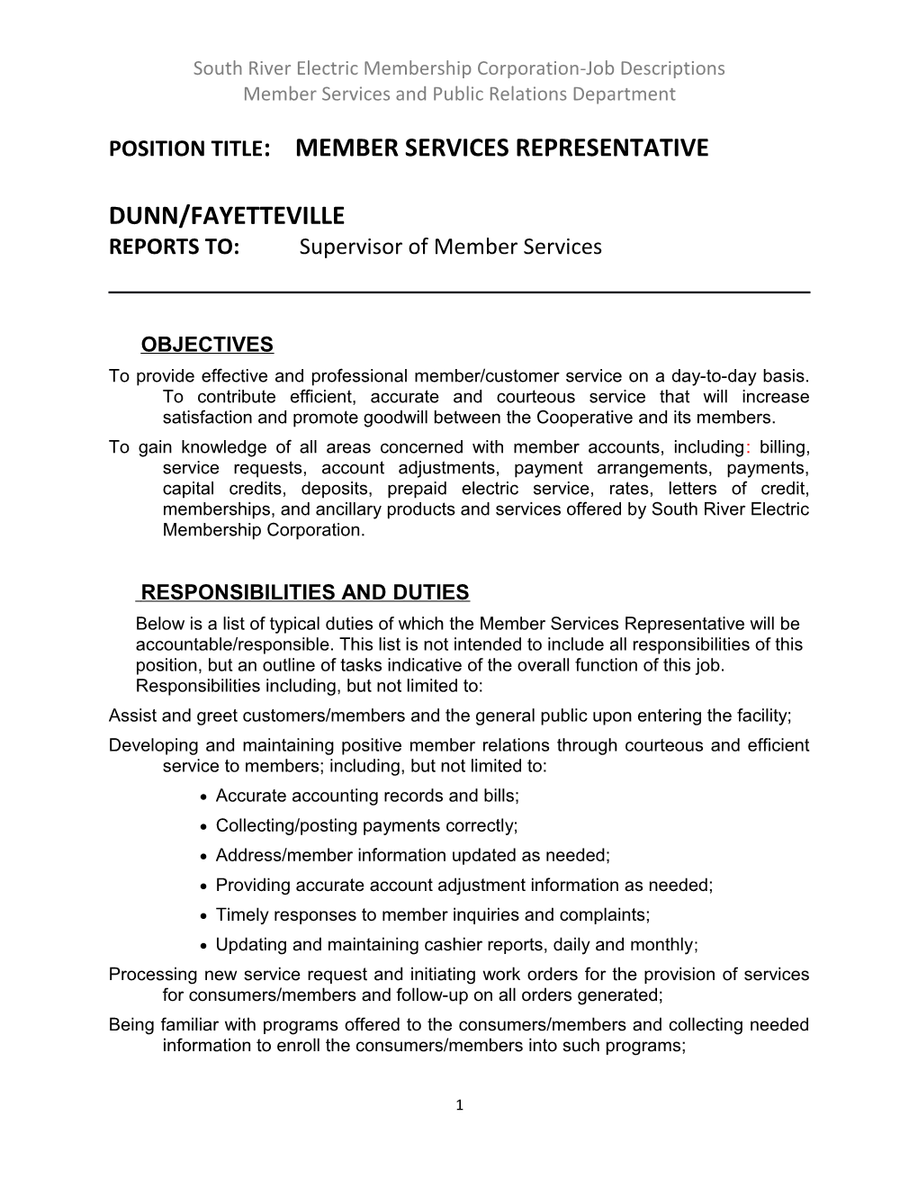 South River Electric Membership Corporation-Job Descriptions