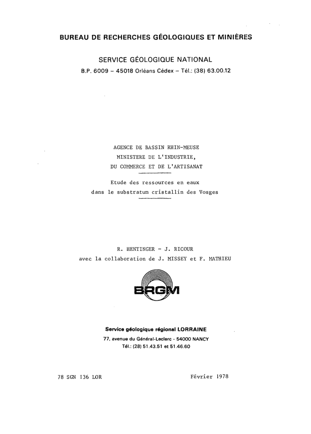 Rapport BRGM/78-SGN-136-LOR