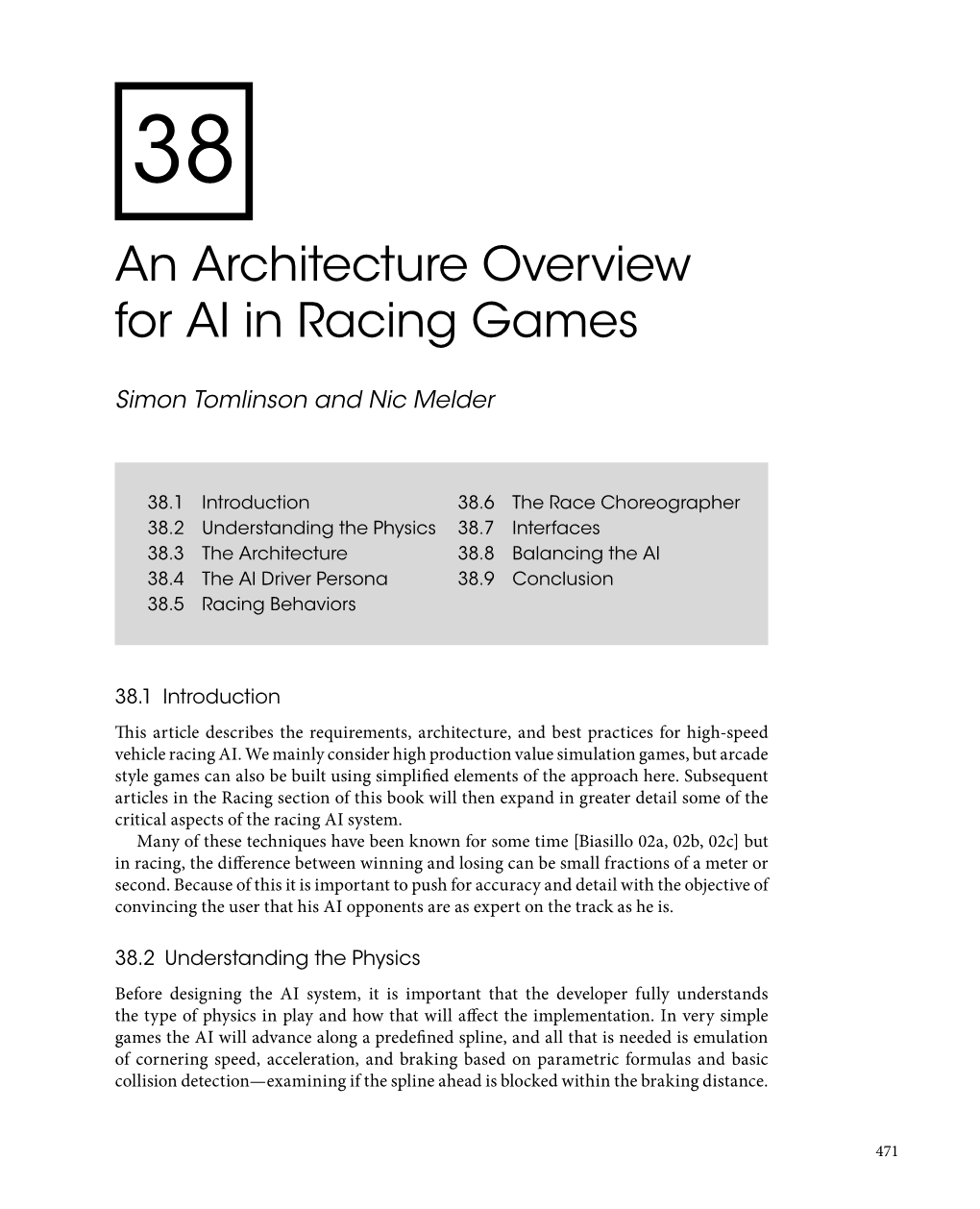An Architecture Overview for AI in Racing Games