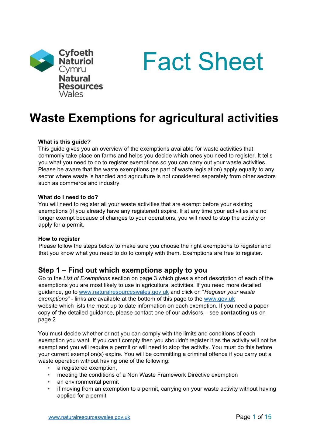 Fact Sheet for Agricultural Activities Involving Waste