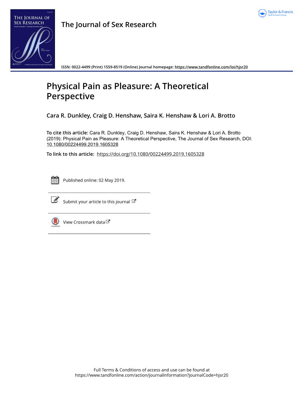 Physical Pain As Pleasure: a Theoretical Perspective