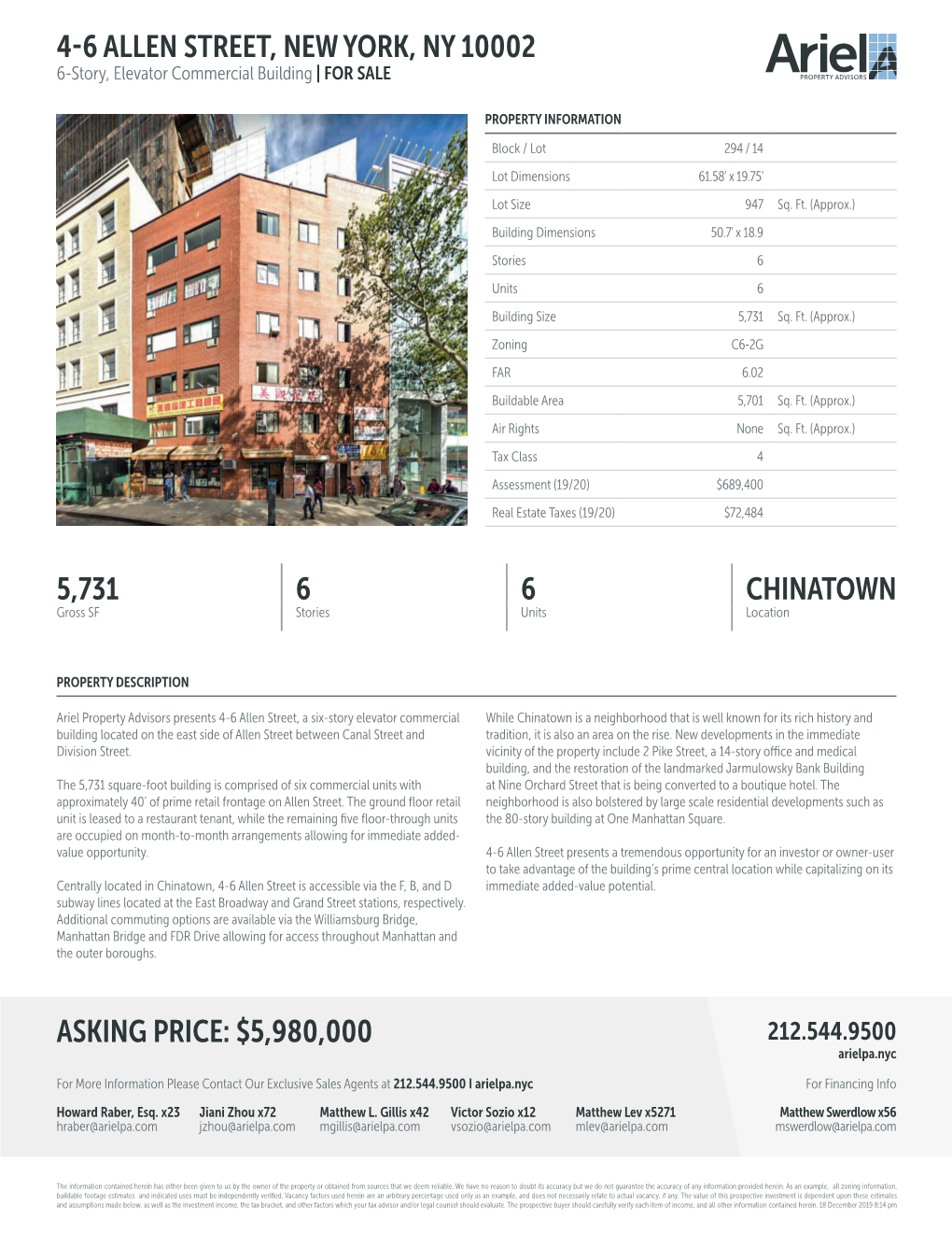 Asking Price: $5980000 4-6 Allen Street, New