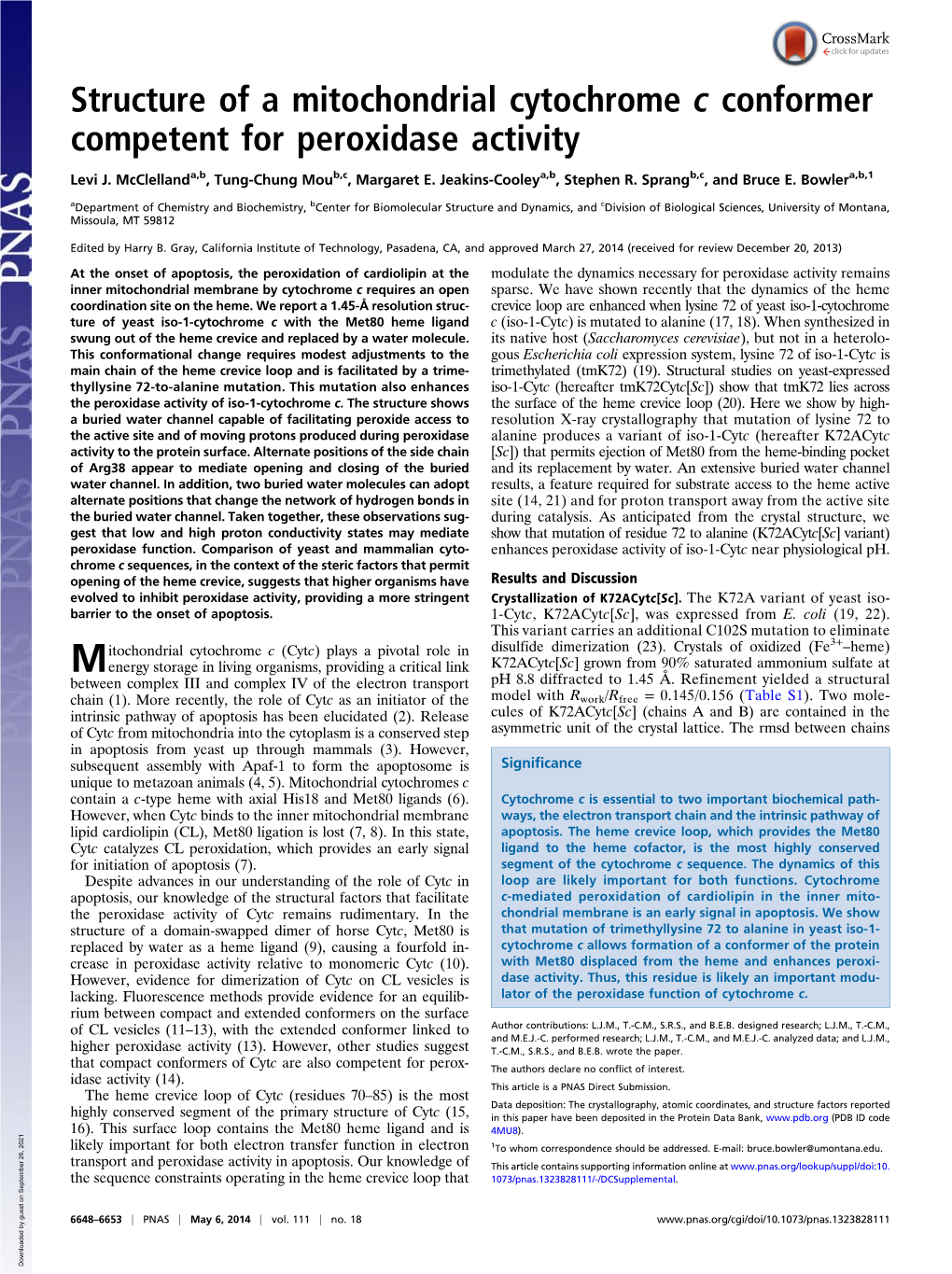 Structure of a Mitochondrial Cytochrome C Conformer Competent for Peroxidase Activity