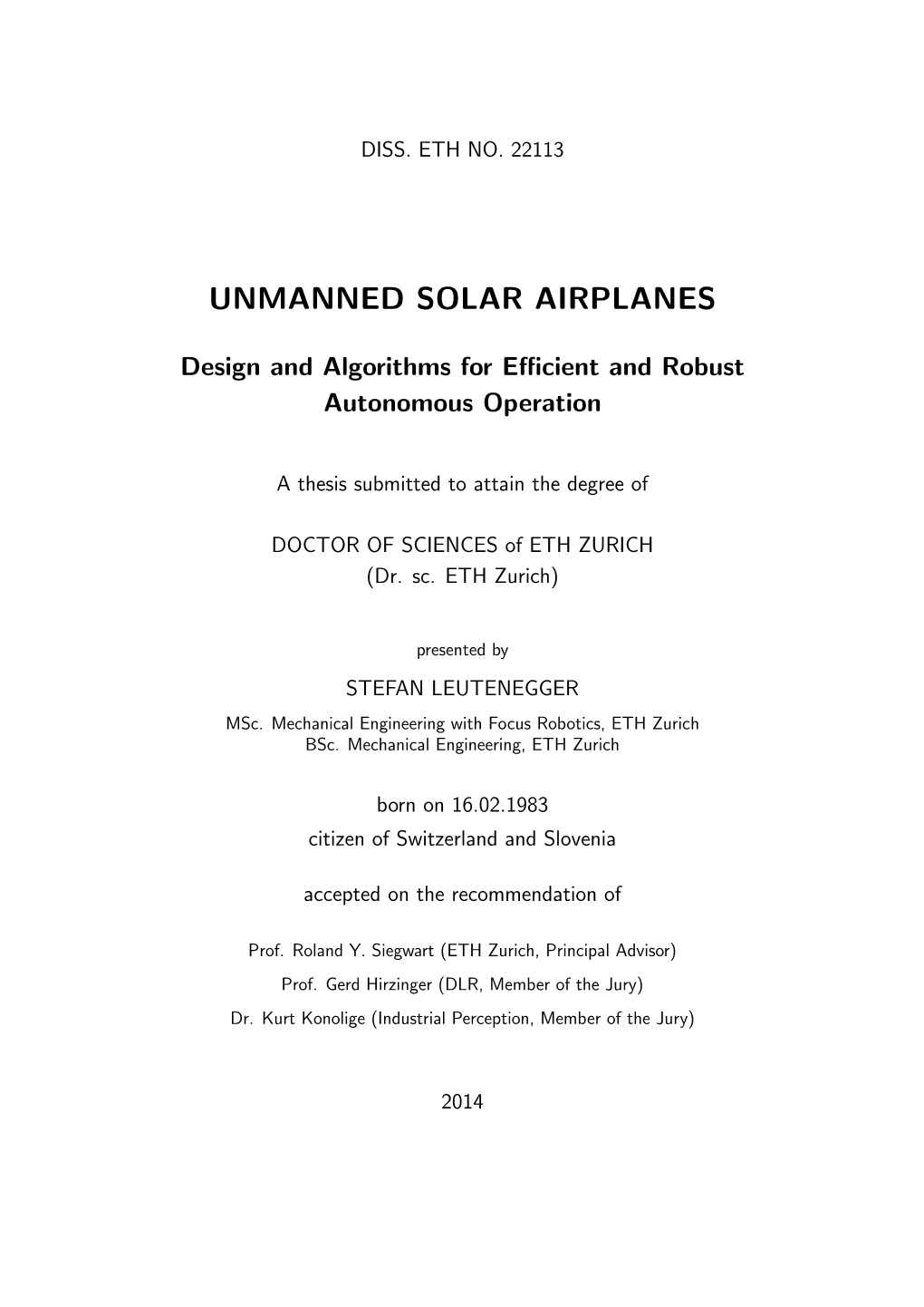 Unmanned Solar Airplanes