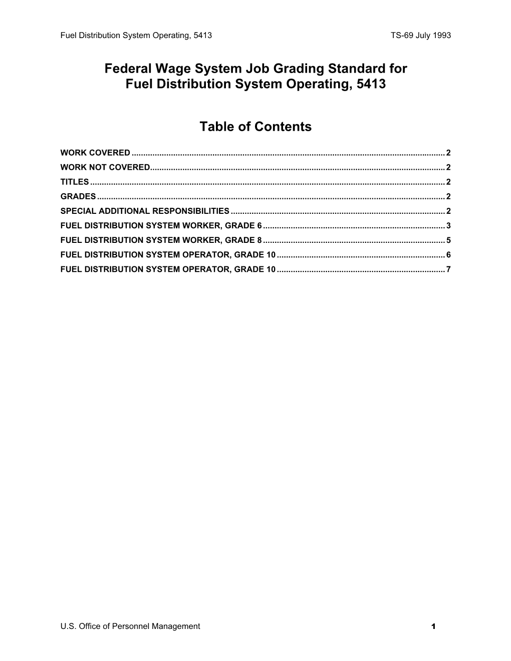 Federal Wage System Job Grading Standard for Fuel Distribution System Operating, 5413