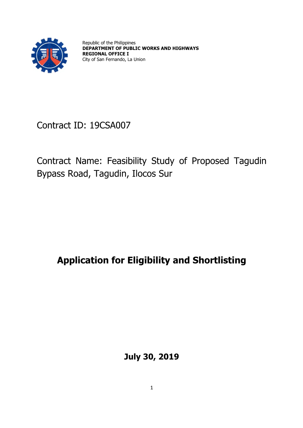 Feasibility Study of Proposed Tagudin Bypass Road, Tagudin, Ilocos Sur