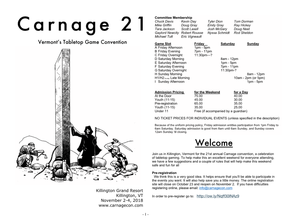 2018 Carnage Events Listing.Pdf