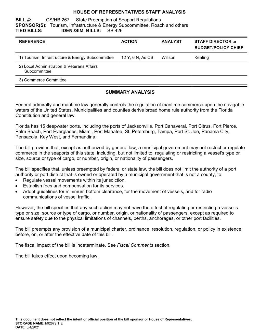 House of Representatives Staff Analysis Bill #: Cs/Hb