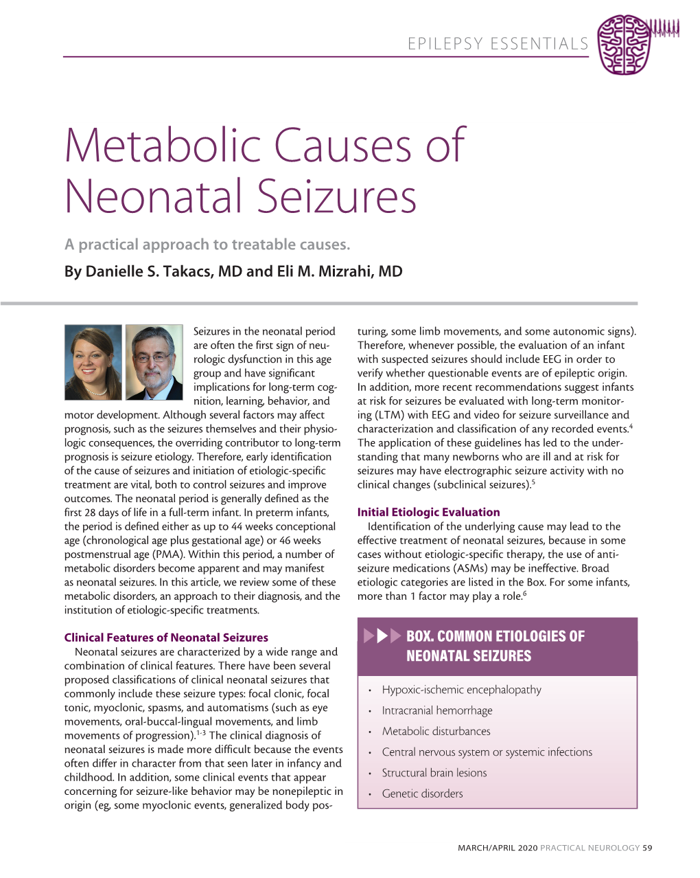 Metabolic Causes of Neonatal Seizures a Practical Approach to Treatable Causes