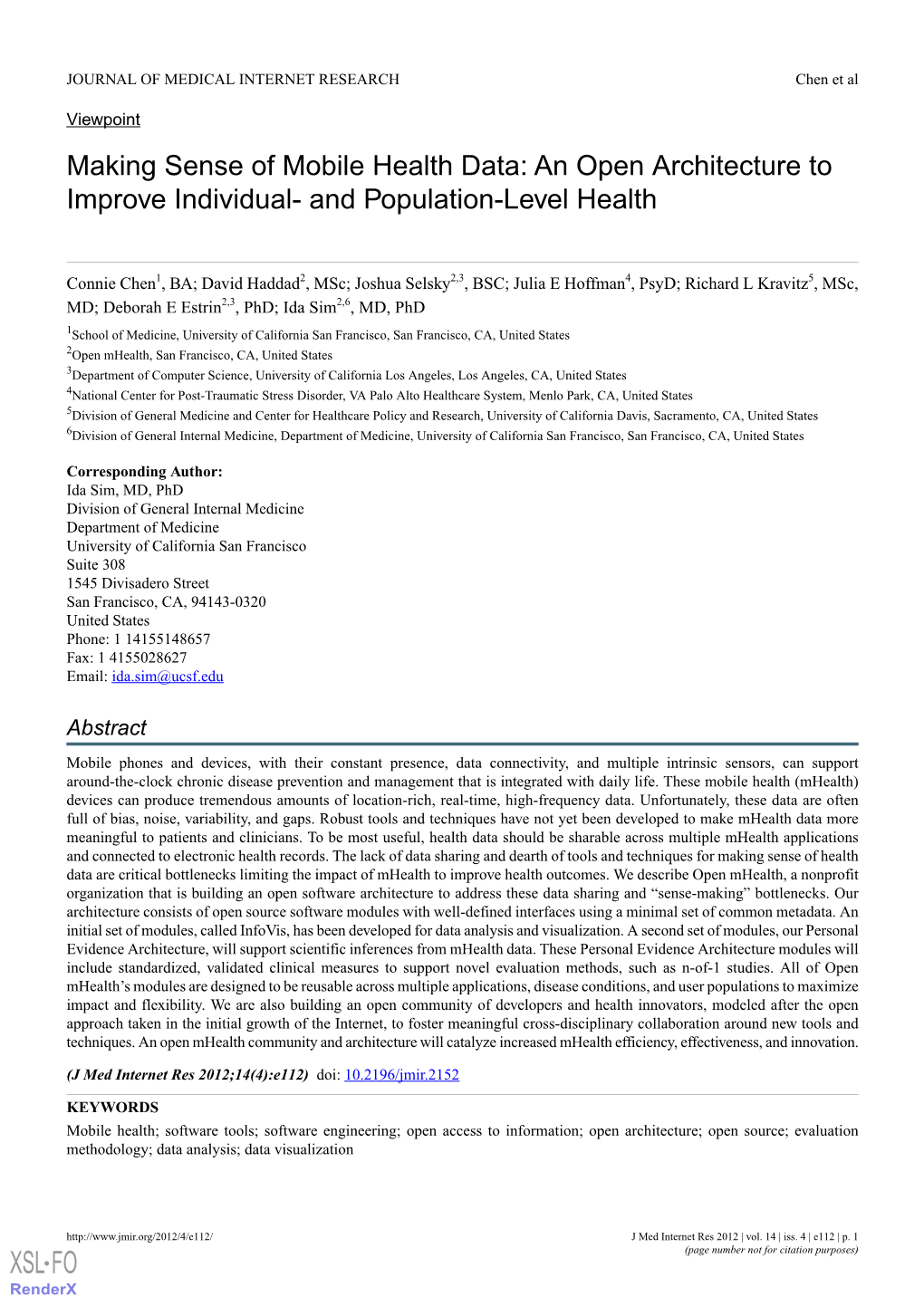 Making Sense of Mobile Health Data: an Open Architecture to Improve Individual- and Population-Level Health
