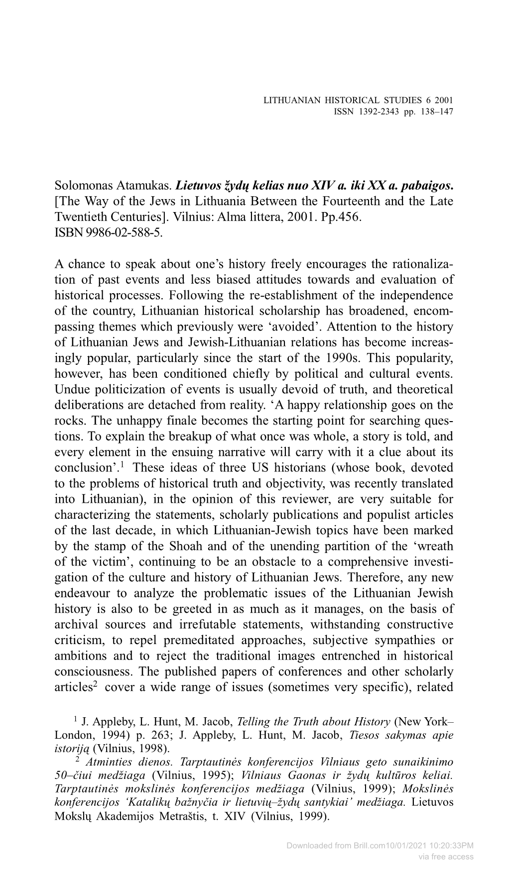 The Way of the Jews in Lithuania Between the Fourteenth and the Late Twentieth Centuries]