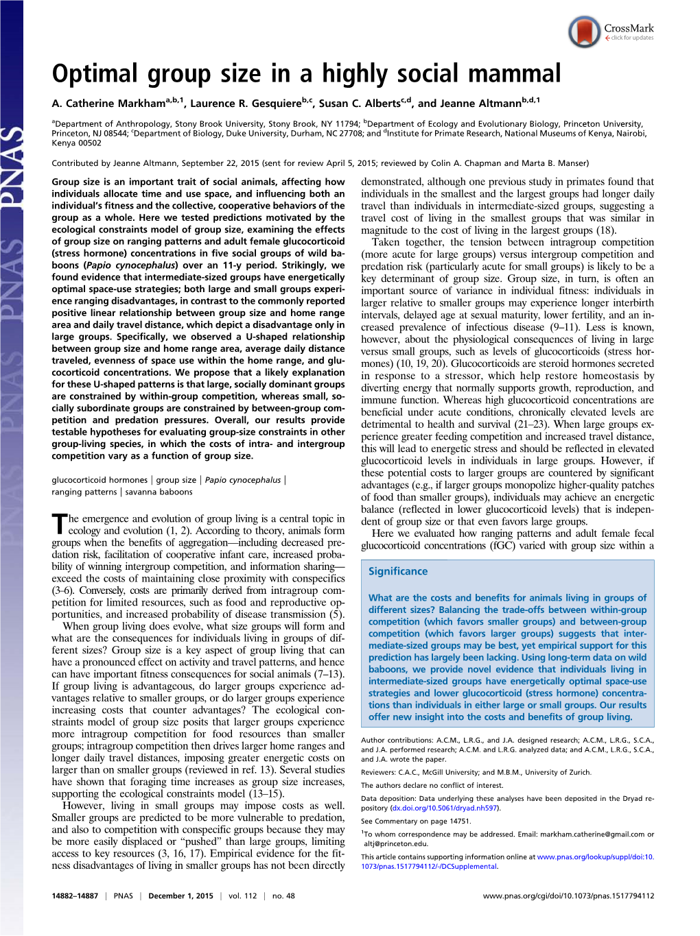 Optimal Group Size in a Highly Social Mammal