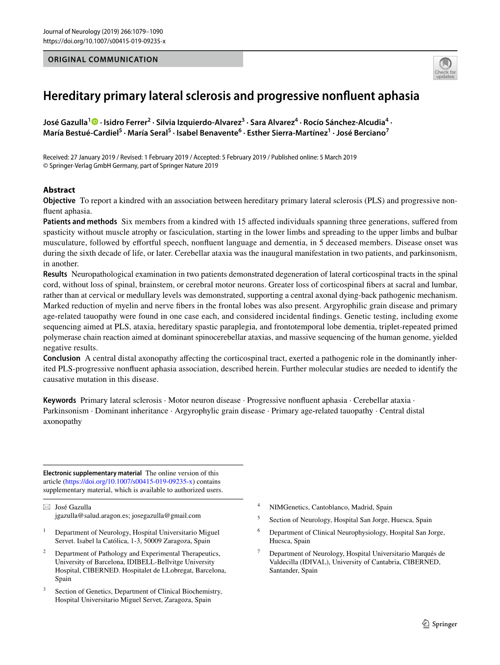 Hereditary Primary Lateral Sclerosis and Progressive Nonfluent Aphasia