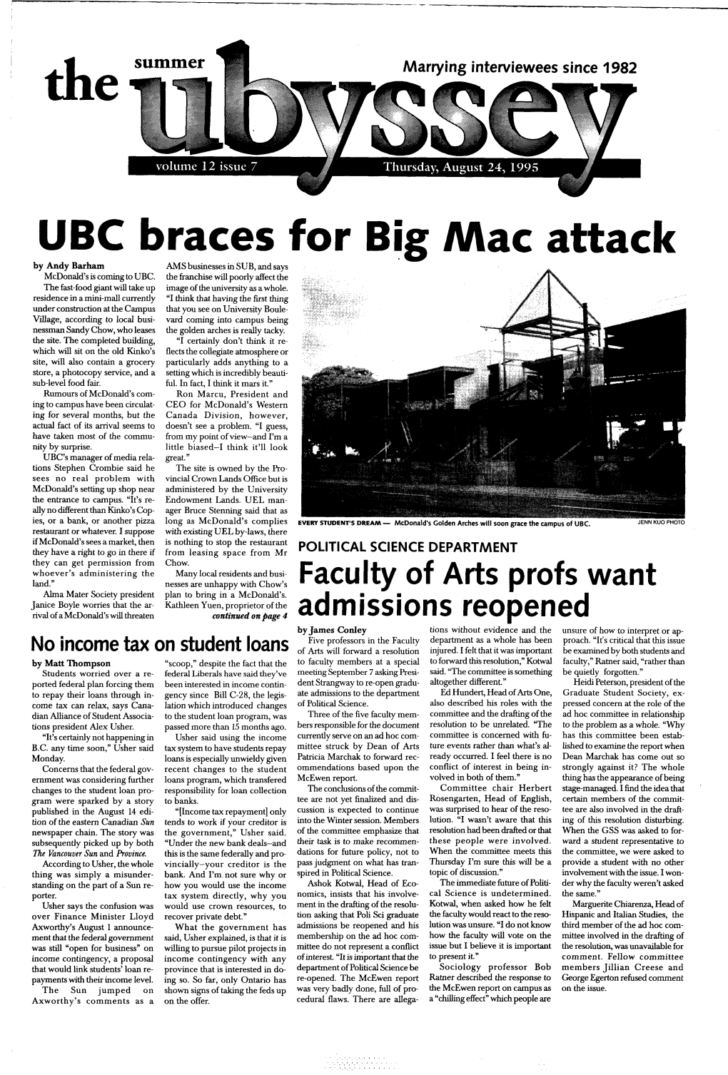 UBC Braces for Big Mac Attack by Andy Barham AMS Businesses in SUB, and Says Mcdonald's Is Coming to UBC