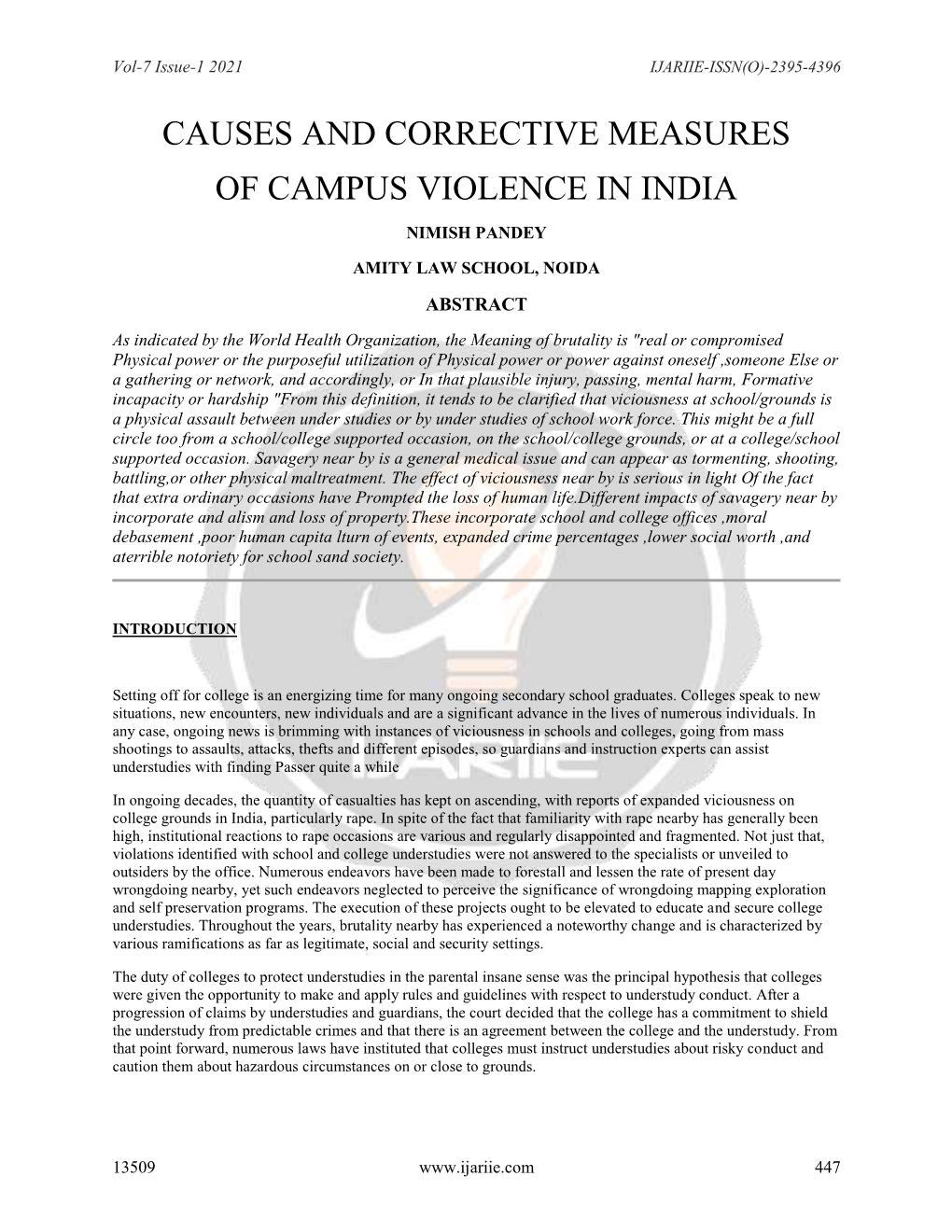 Causes and Corrective Measures of Campus Violence in India
