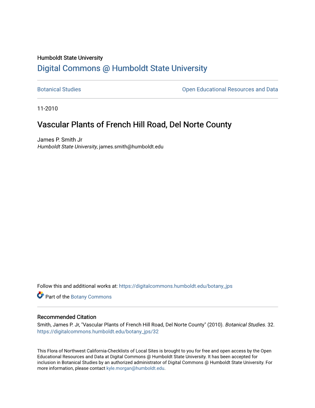 Vascular Plants of French Hill Road, Del Norte County