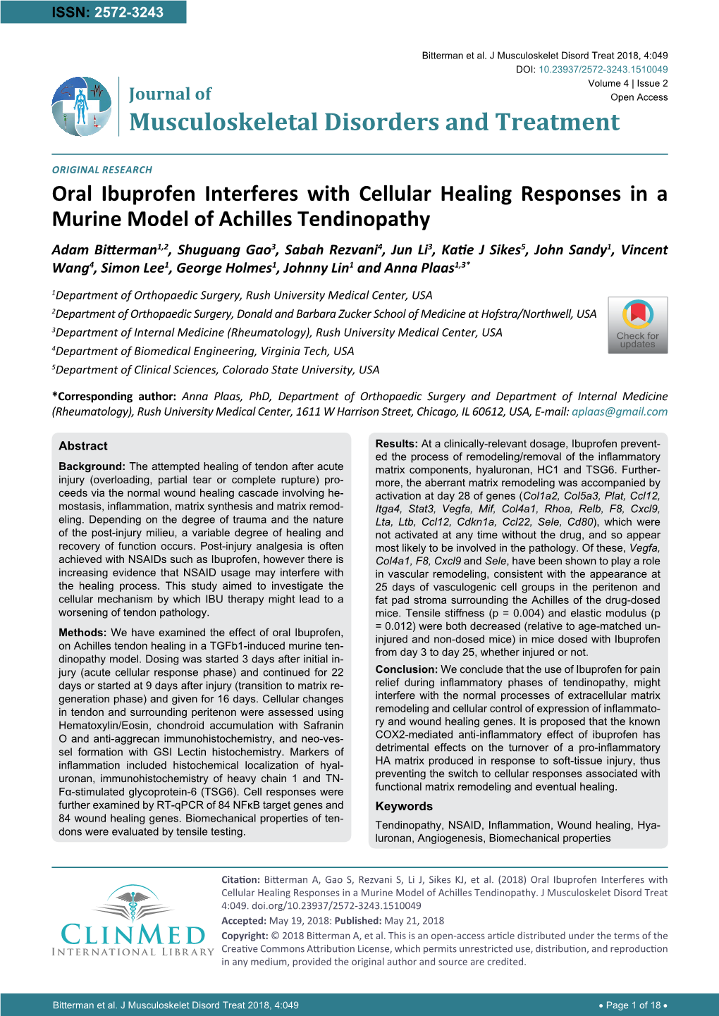 Oral Ibuprofen Interferes with Cellular Healing Responses in a Murine