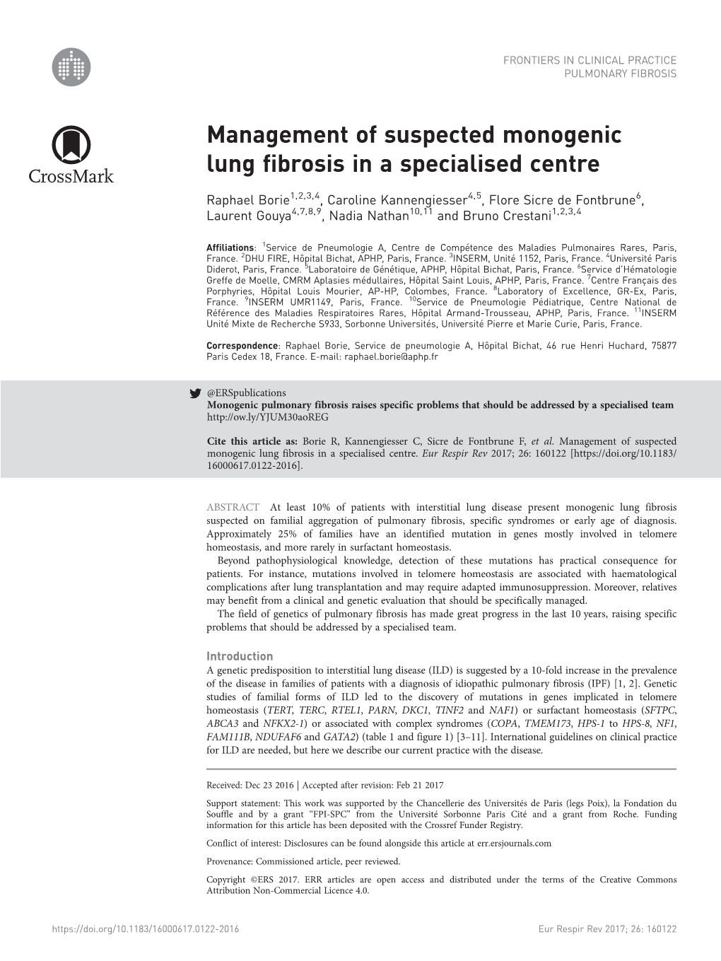 Management of Suspected Monogenic Lung Fibrosis in a Specialised Centre