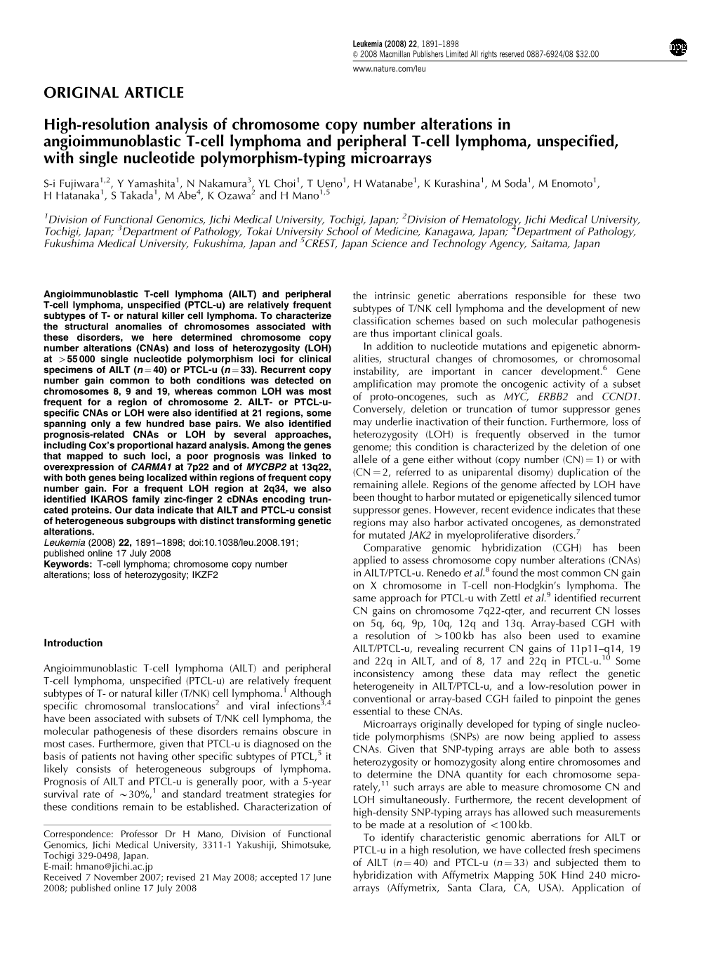 ORIGINAL ARTICLE High-Resolution Analysis of Chromosome Copy