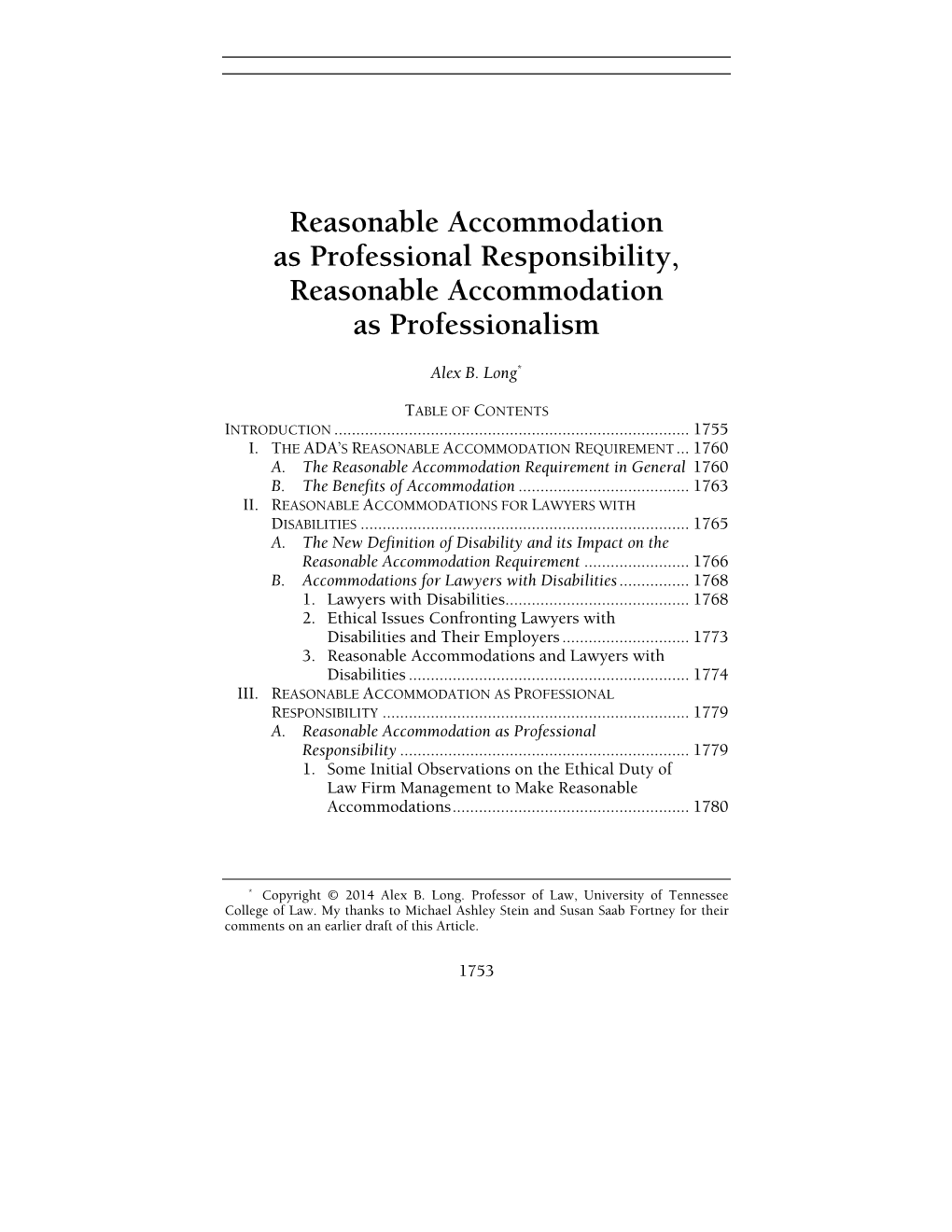 Reasonable Accommodation As Professional Responsibility, Reasonable Accommodation As Professionalism