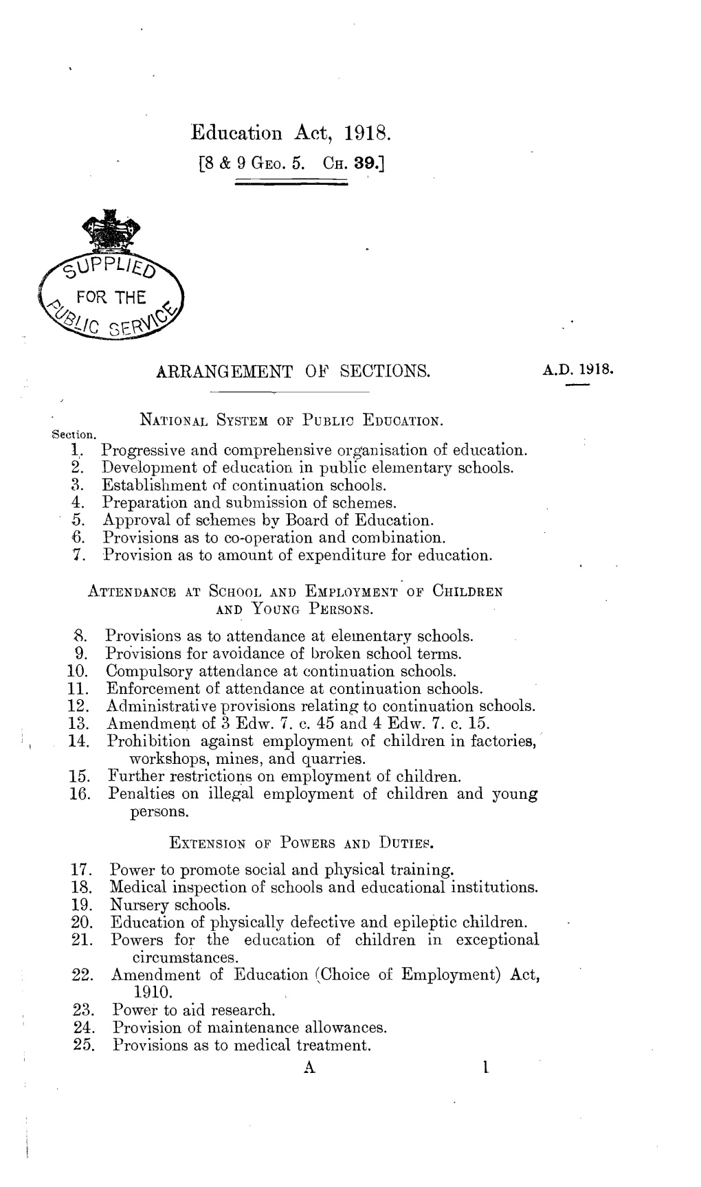 Education Act, 1918