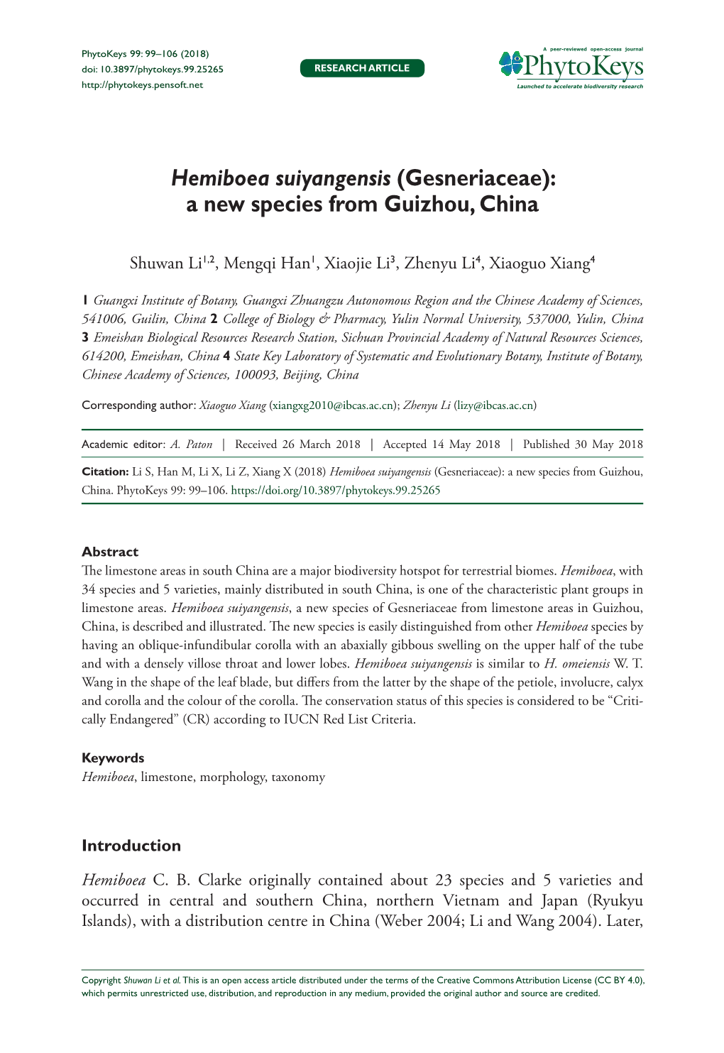 Hemiboea Suiyangensis (Gesneriaceae): a New Species from Guizhou, China