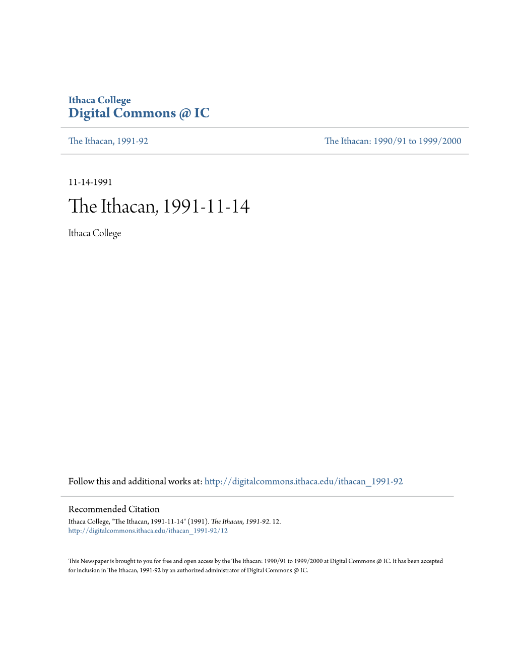 The Ithacan, 1991-11-14