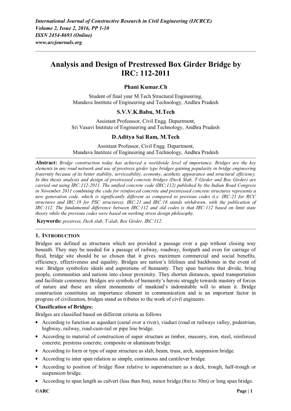 Analysis and Design of Prestressed Box Girder Bridge by IRC: 112-2011