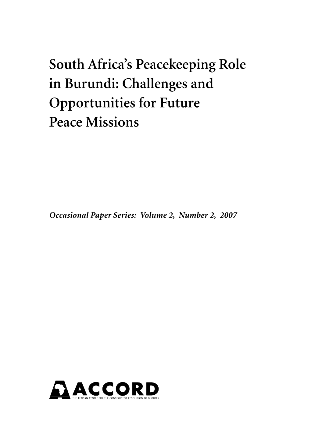 South Africa's Peacekeeping Role in Burundi
