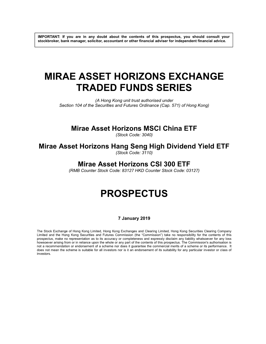 Mirae Asset Horizons Exchange Traded Funds Series
