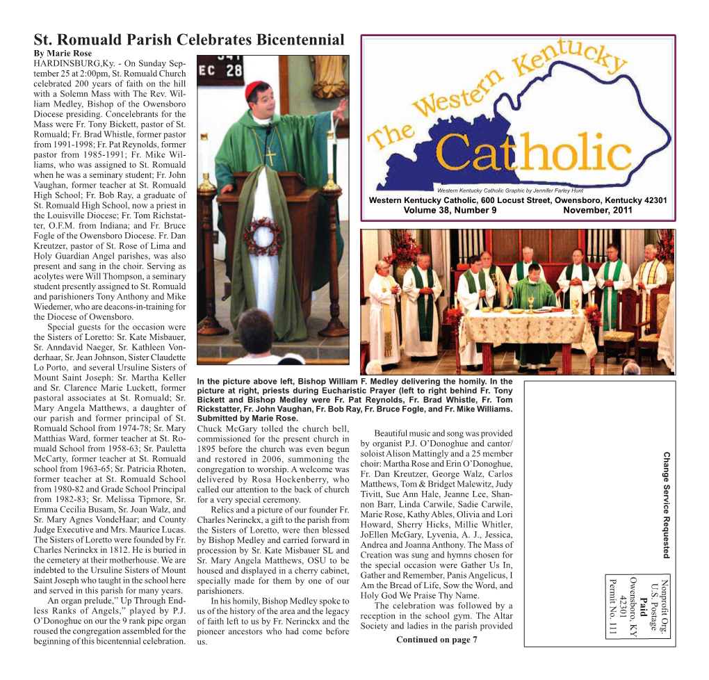 St. Romuald Parish Celebrates Bicentennial by Marie Rose HARDINSBURG,Ky