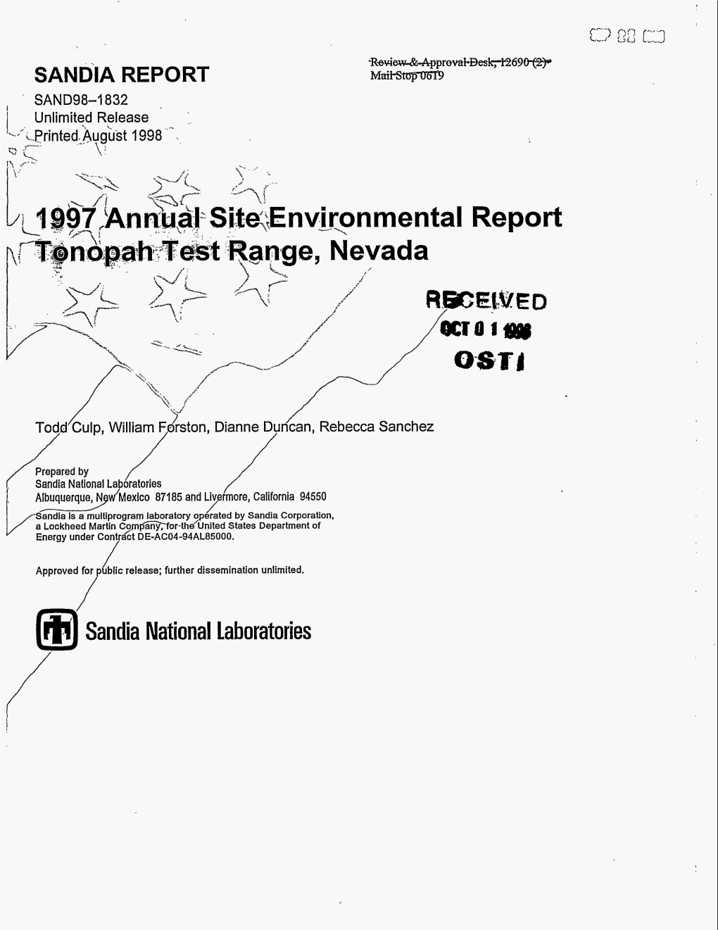 (Ml Sandia National Laboratories Issued by Sandia National Laboratories, Operated for the United States Department of Energy by Sandia Corporation