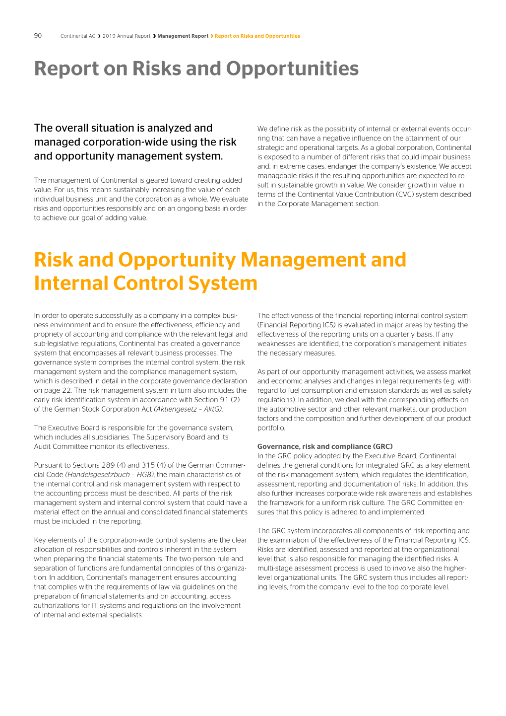 Risk and Opportunity Management and Internal Control System Report