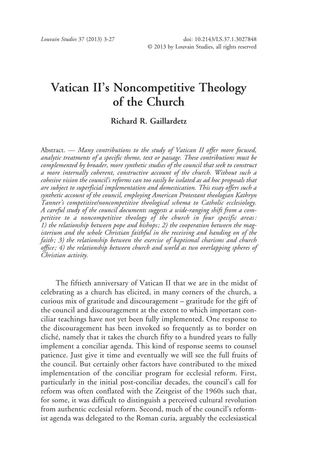 Noncompetitive Theology of the Church Richard R