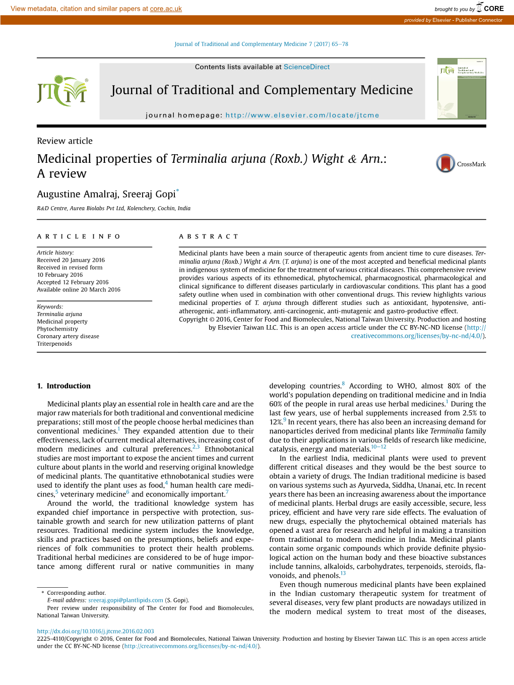 Medicinal Properties of Terminalia Arjuna (Roxb.) Wight & Arn.: a Review