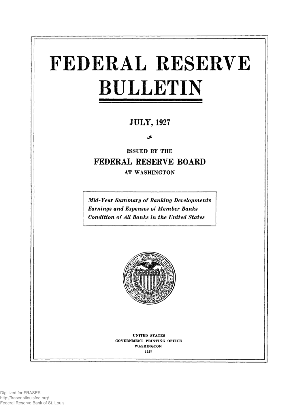 Federal Reserve Bulletin July 1927