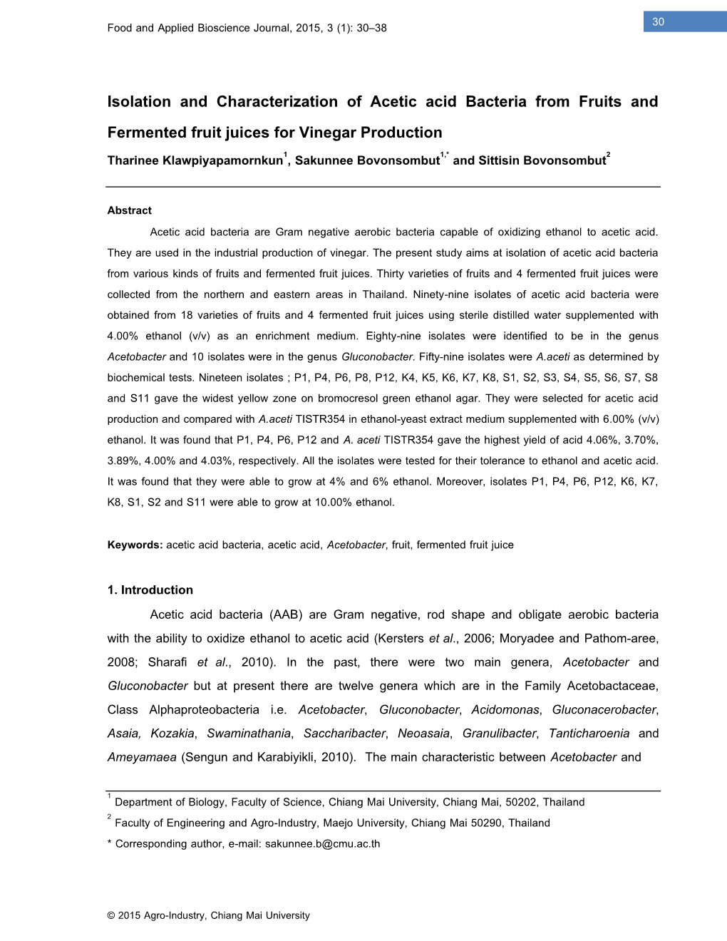 Isolation and Characterization of Acetic Acid Bacteria from Fruits And