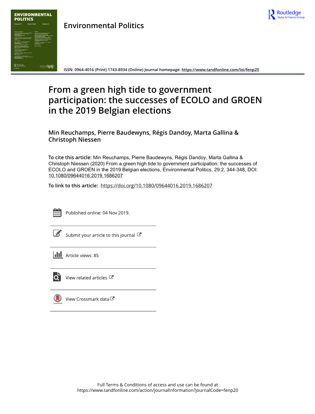 From a Green High Tide to Government Participation: the Successes of ECOLO and GROEN in the 2019 Belgian Elections