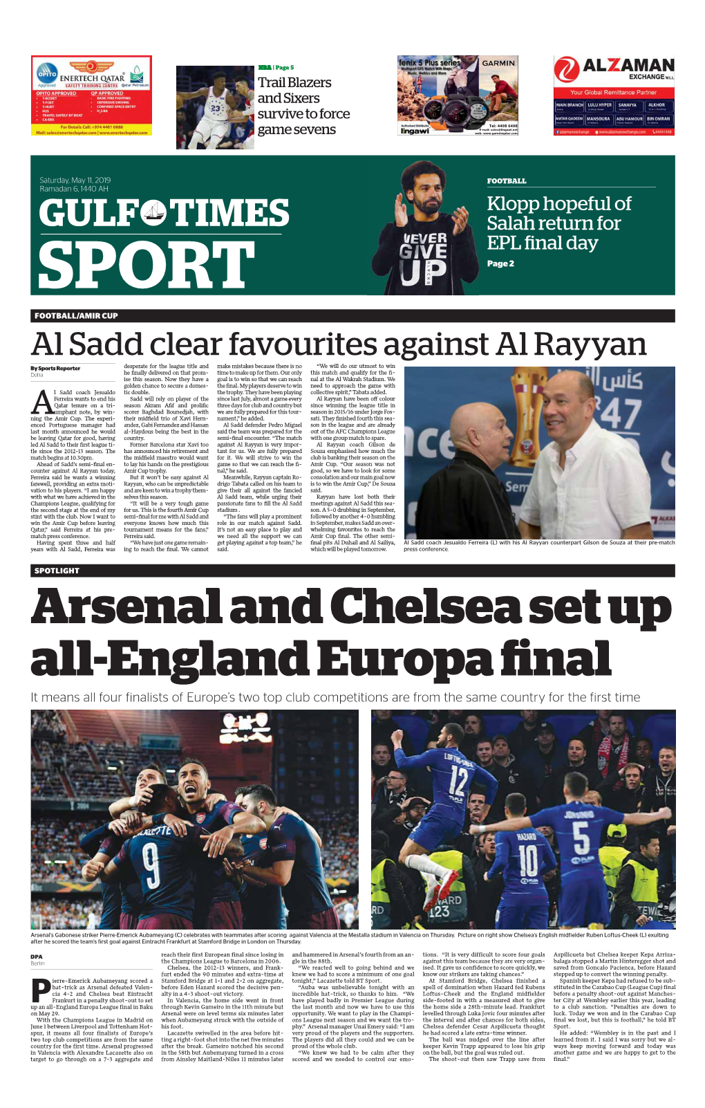 GULF TIMES Salah Return for EPL Fi Nal Day SPORT Page 2