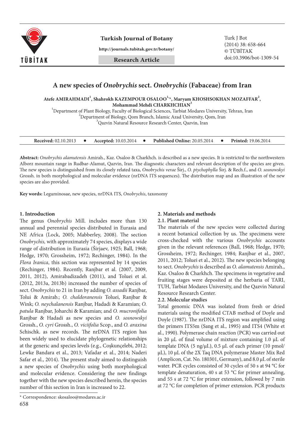 A New Species of Onobrychis Sect. Onobrychis (Fabaceae) from Iran