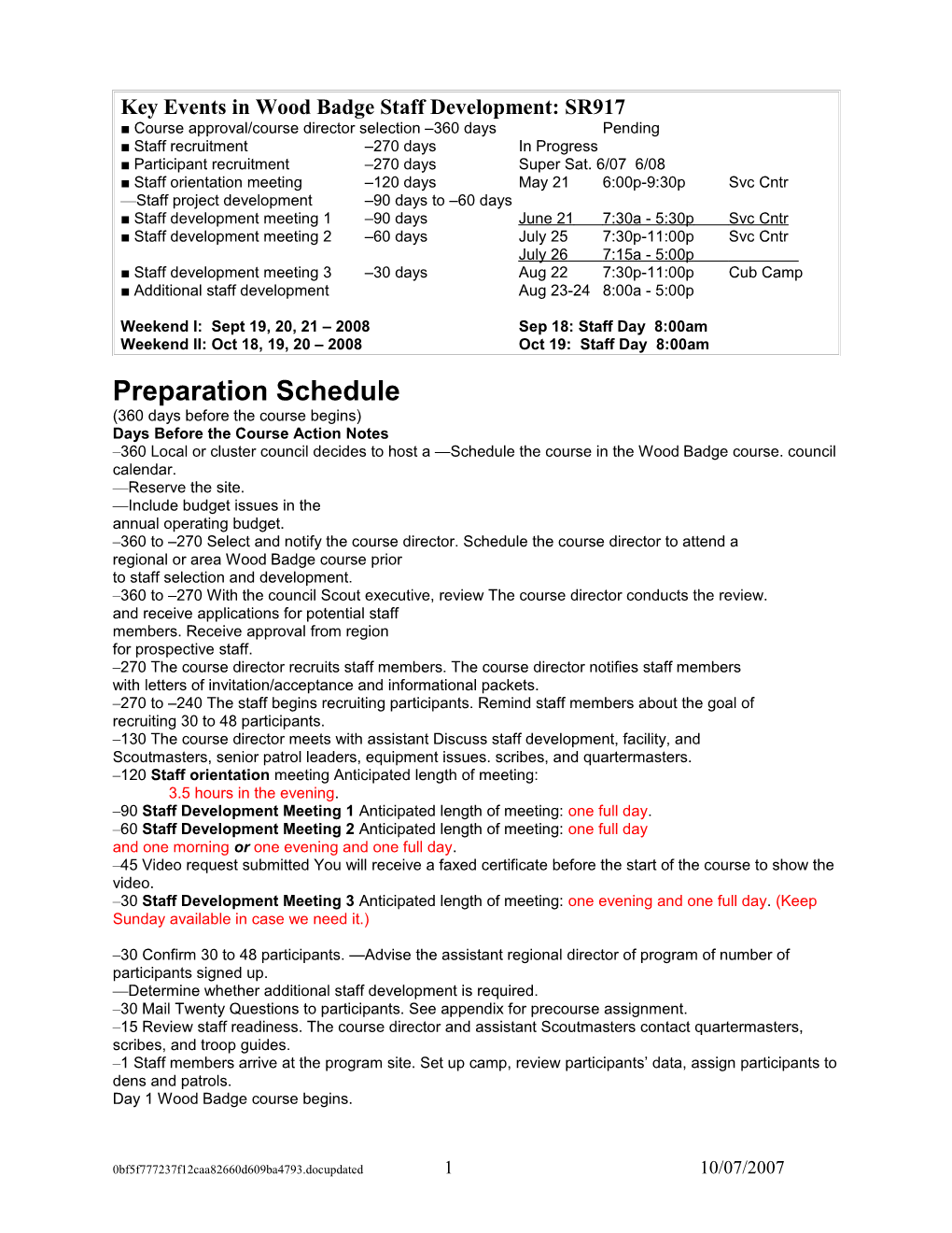 Key Events in Wood Badge Staff Development