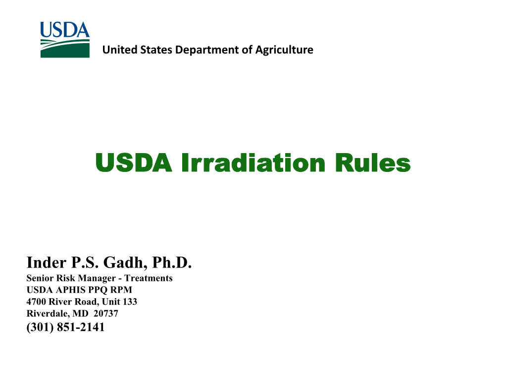 USDA Irradiation Rules