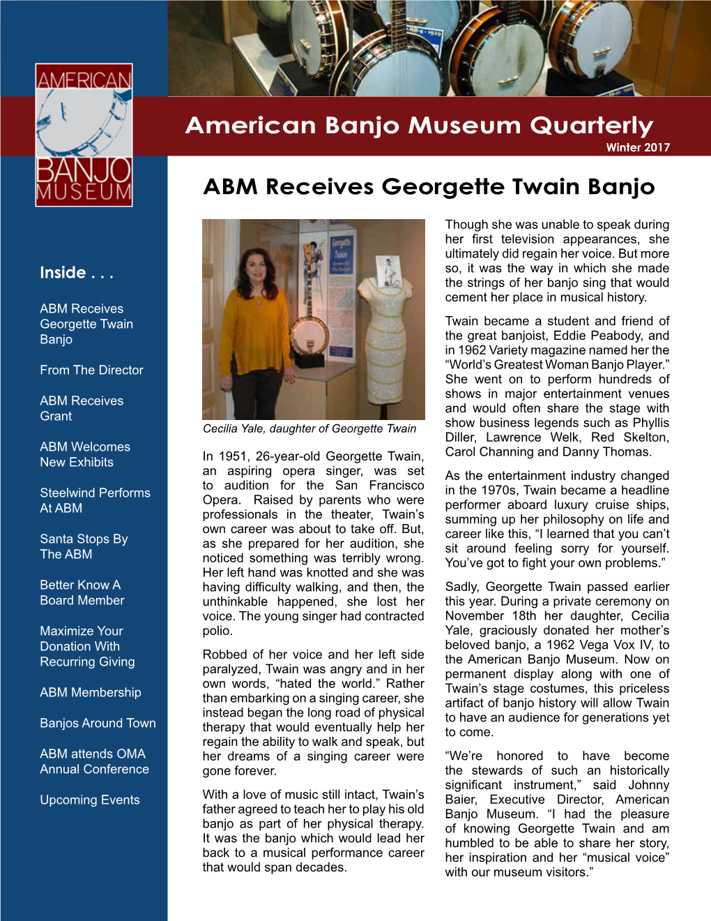 American Banjo Museum Quarterly Winter 2017