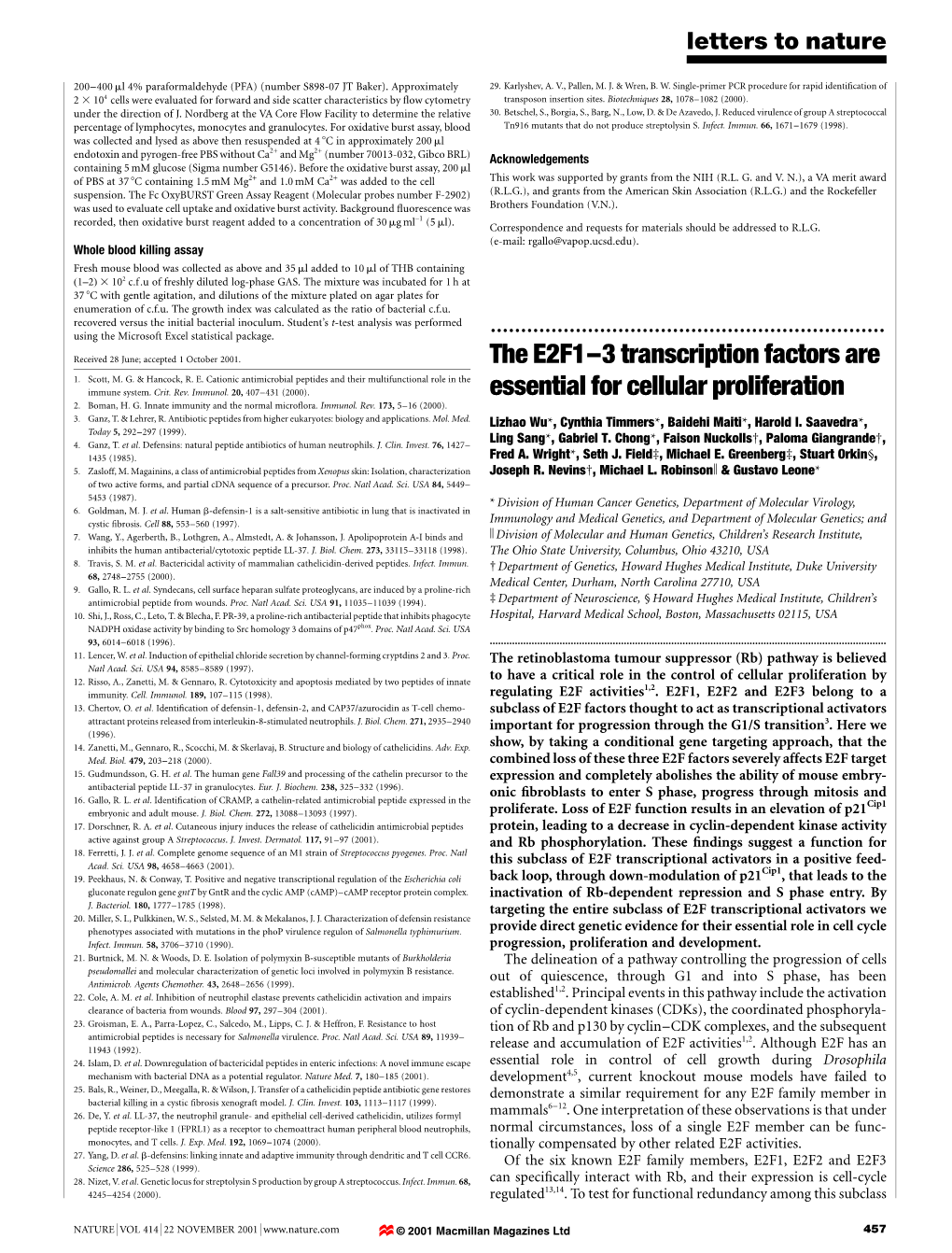 The E2F1±3 Transcription Factors Are Essential for Cellular Proliferation