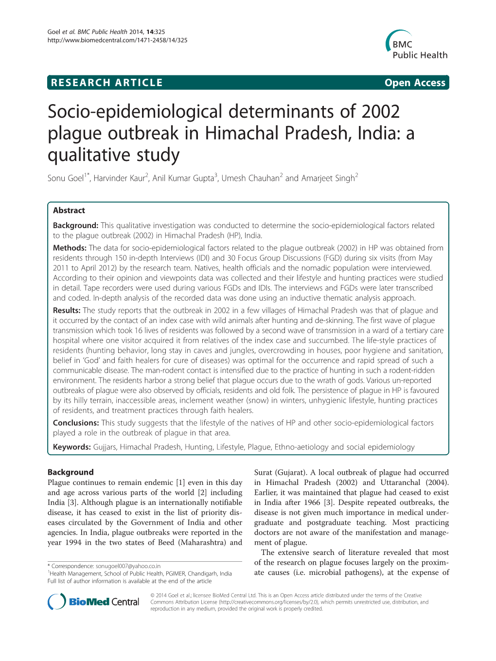 Socio-Epidemiological Determinants of 2002 Plague Outbreak in Himachal